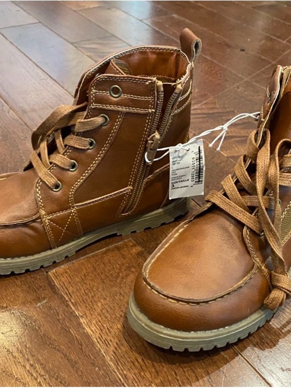 Kids Brown Lace-Up Ankle Boots with Side Zip